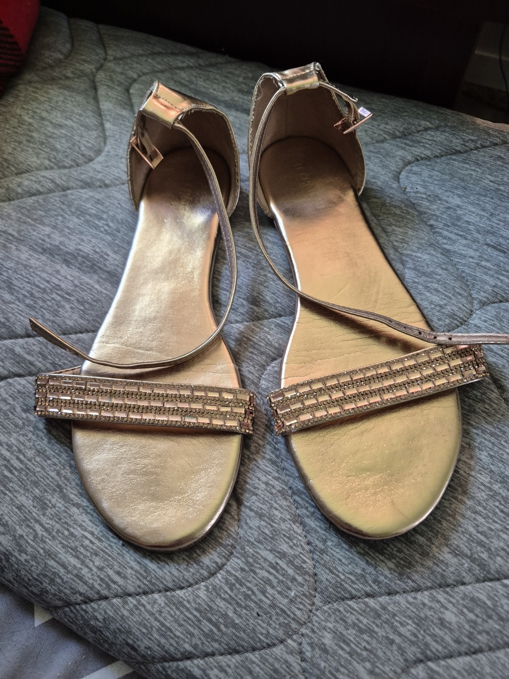 le chateau Rose Gold Beaded Ankle-Strap Sandals